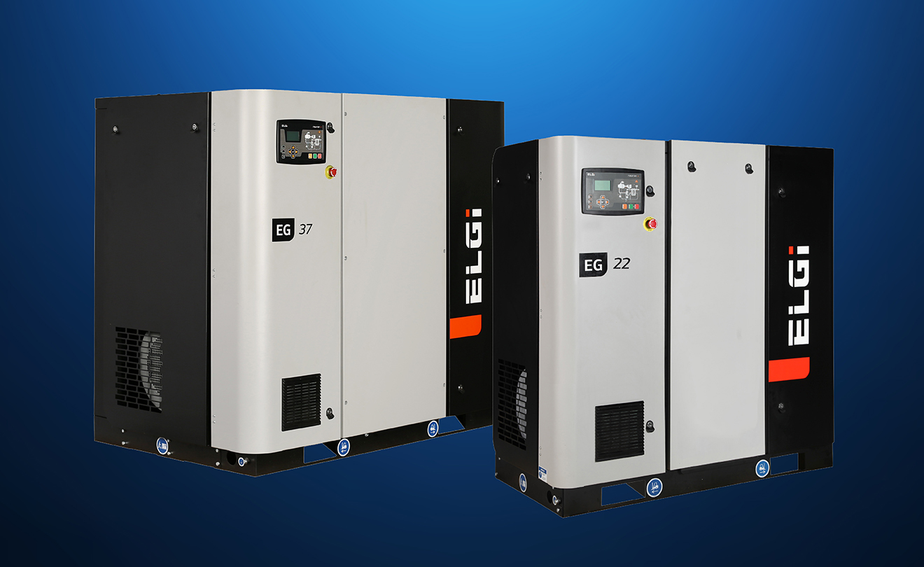 ELGi EG series oil-lubricated rotary screw air compressors, 11 to 75 kW, from Pulford Air & Gas